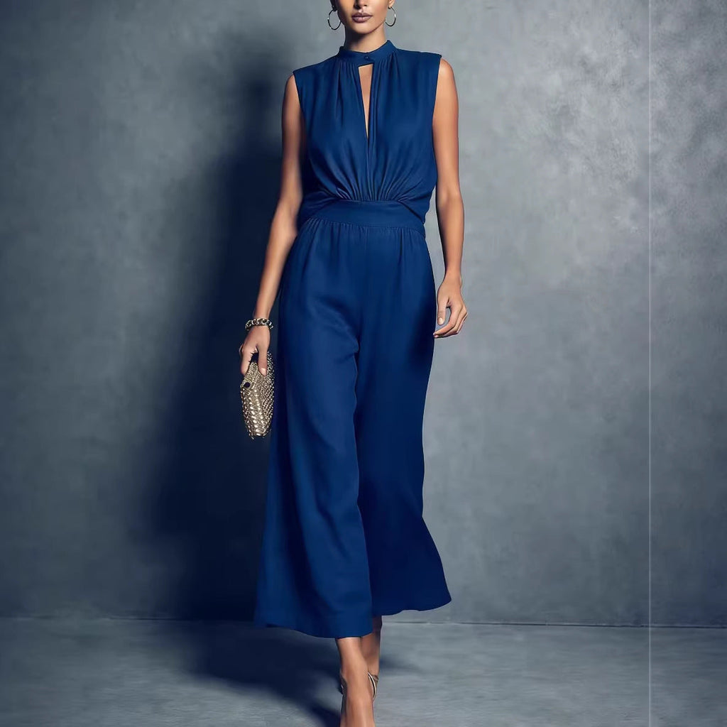 Women's Elegant Sleeveless Tank Top & Pants Set – Asymmetric Retro 2-Piece