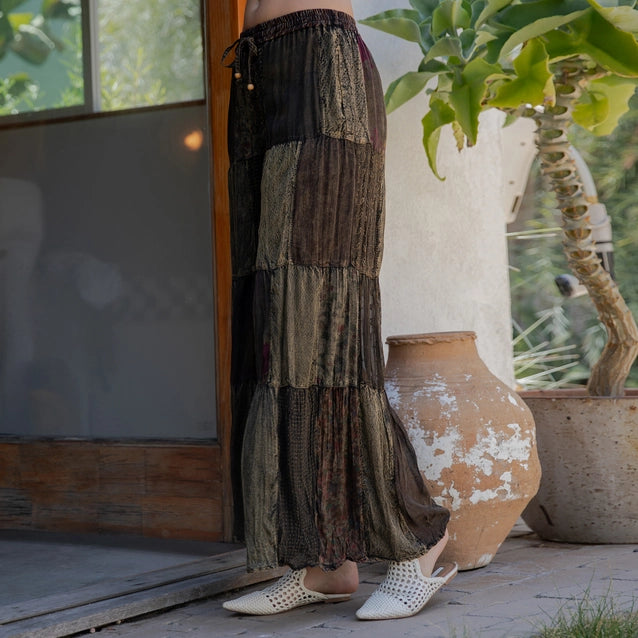 Young Threads Retro Revival Long Flared Patchwork Pants