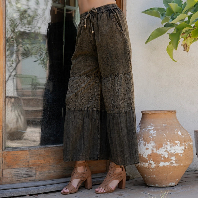 Young Threads Boho Tiered Patch Inserted Denim & Knit Pants