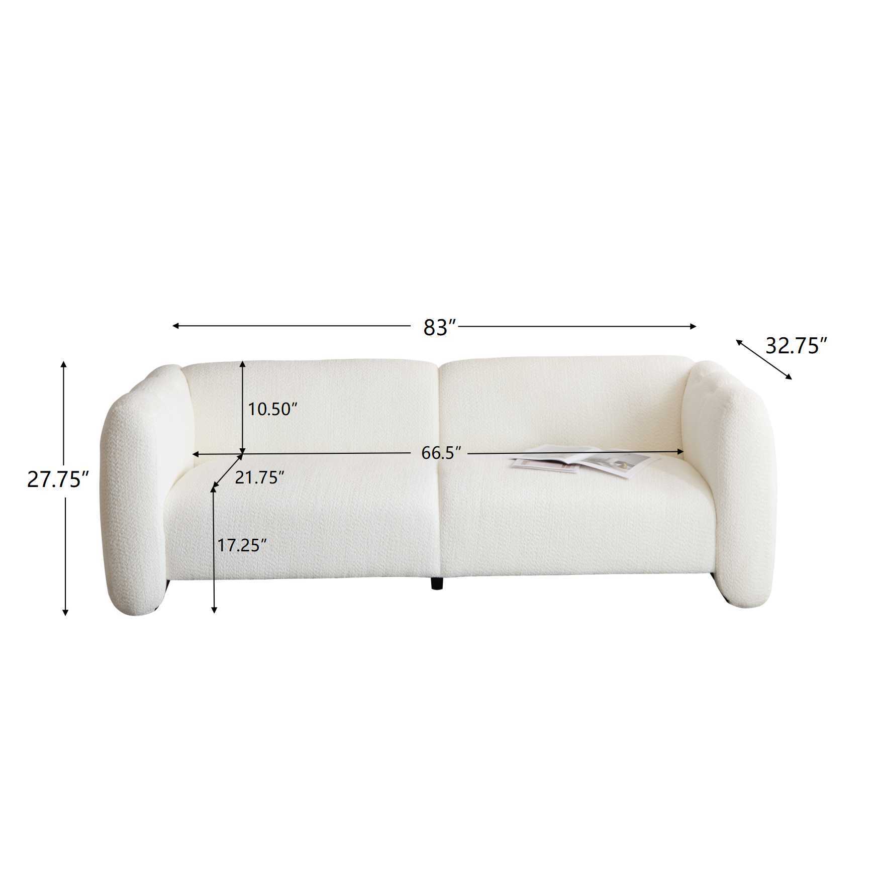 Tonson Wave Design 83' 3-Seater Sofa White Fabric Living Room Furniture