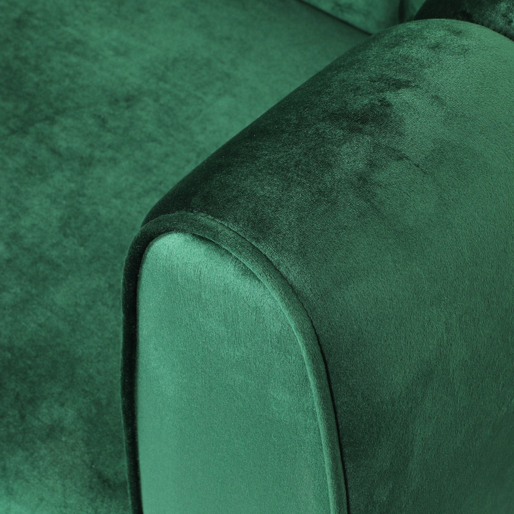 Miranda Velvet 3-Seater Sofa with Channel Stitching in Emerald Velvet and Birch Wood Legs