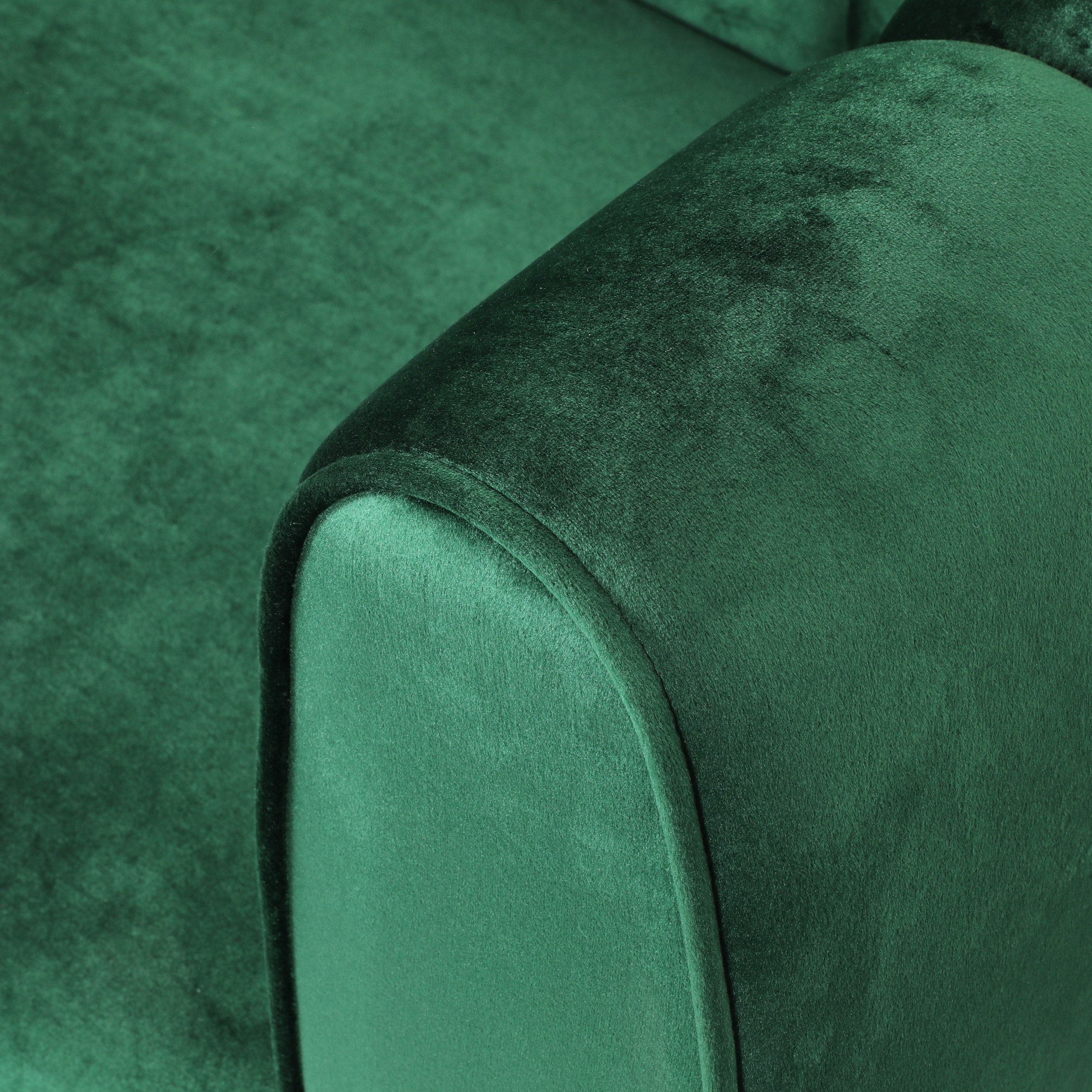 Miranda Velvet 3-Seater Sofa with Channel Stitching in Emerald Velvet and Birch Wood Legs