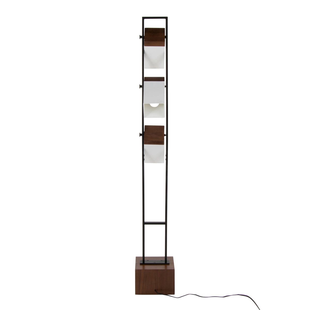 Bento 67.5' Contemporary Metal Floor Lamp in Black Metal and Walnut Wood with White Shade by LumiSource