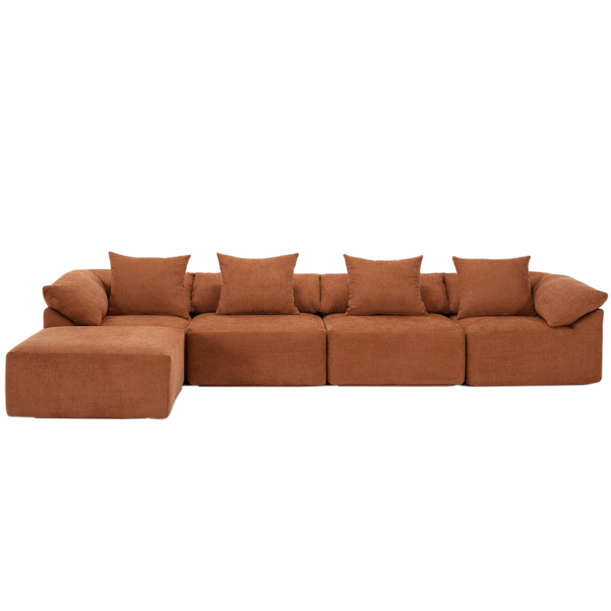 142' L Shaped Modular Sectional Sofa,No Assembly,5 Piece Couch, Convertible Sleeper Couch,Full-Compressed Couch,Free-Combined Couches,5 Seat & Ottoman,Chenille,Orange