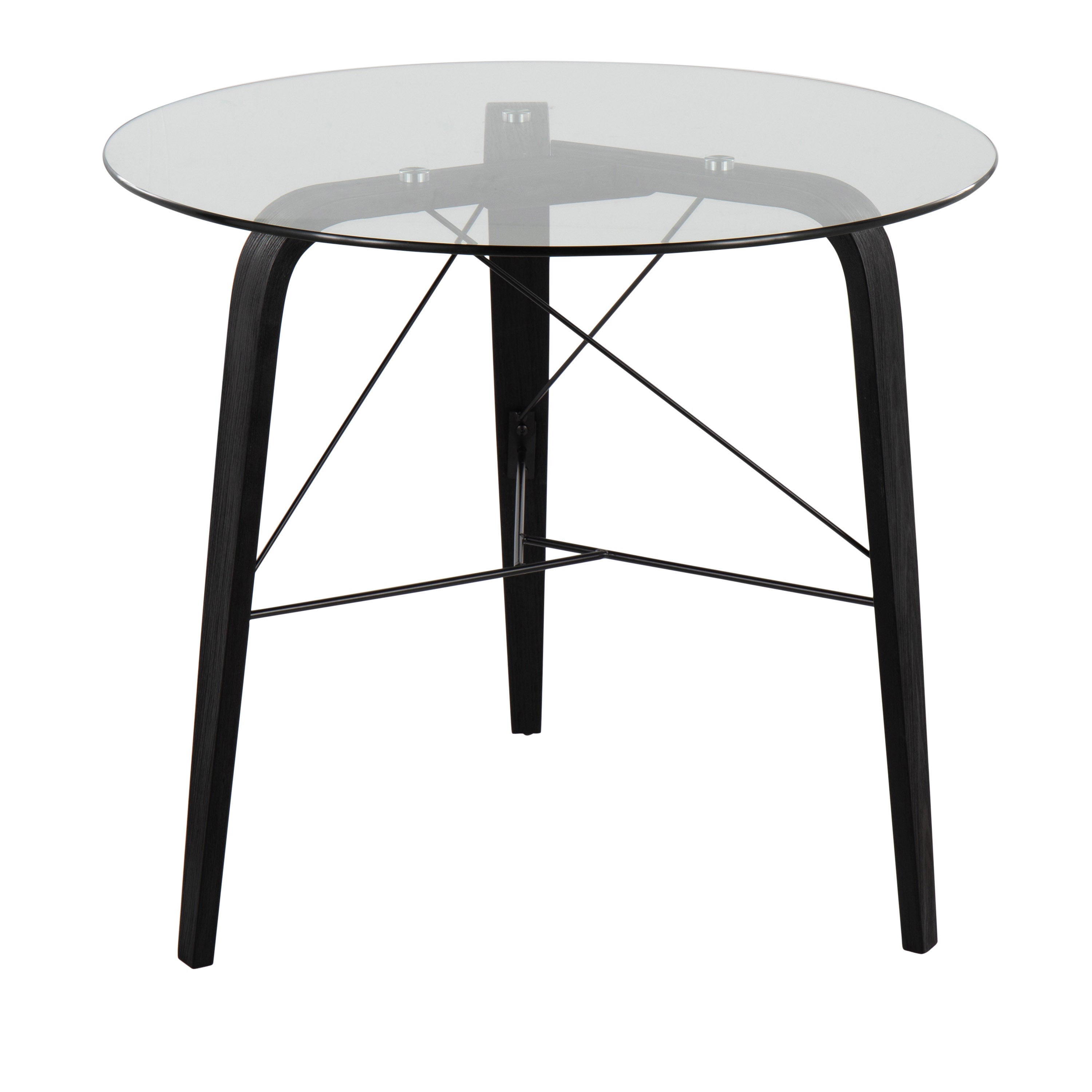 Trilogy Mid-Century Modern Round Dinette Table in Black Wood with Clear Glass Top by LumiSource