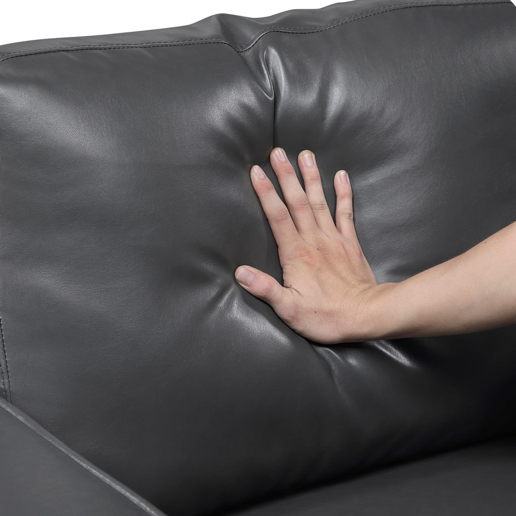 Modern Living Room Furniture 3pc Set Sofa Loveseat Chair Dark Gray Faux Leather Upholstered Cushion Back Seat Solid Wood