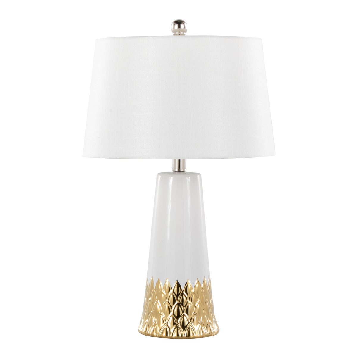 Penelope 22' Contemporary Ceramic Table Lamp with White & Gold Ceramic Body and White Shade by LumiSource