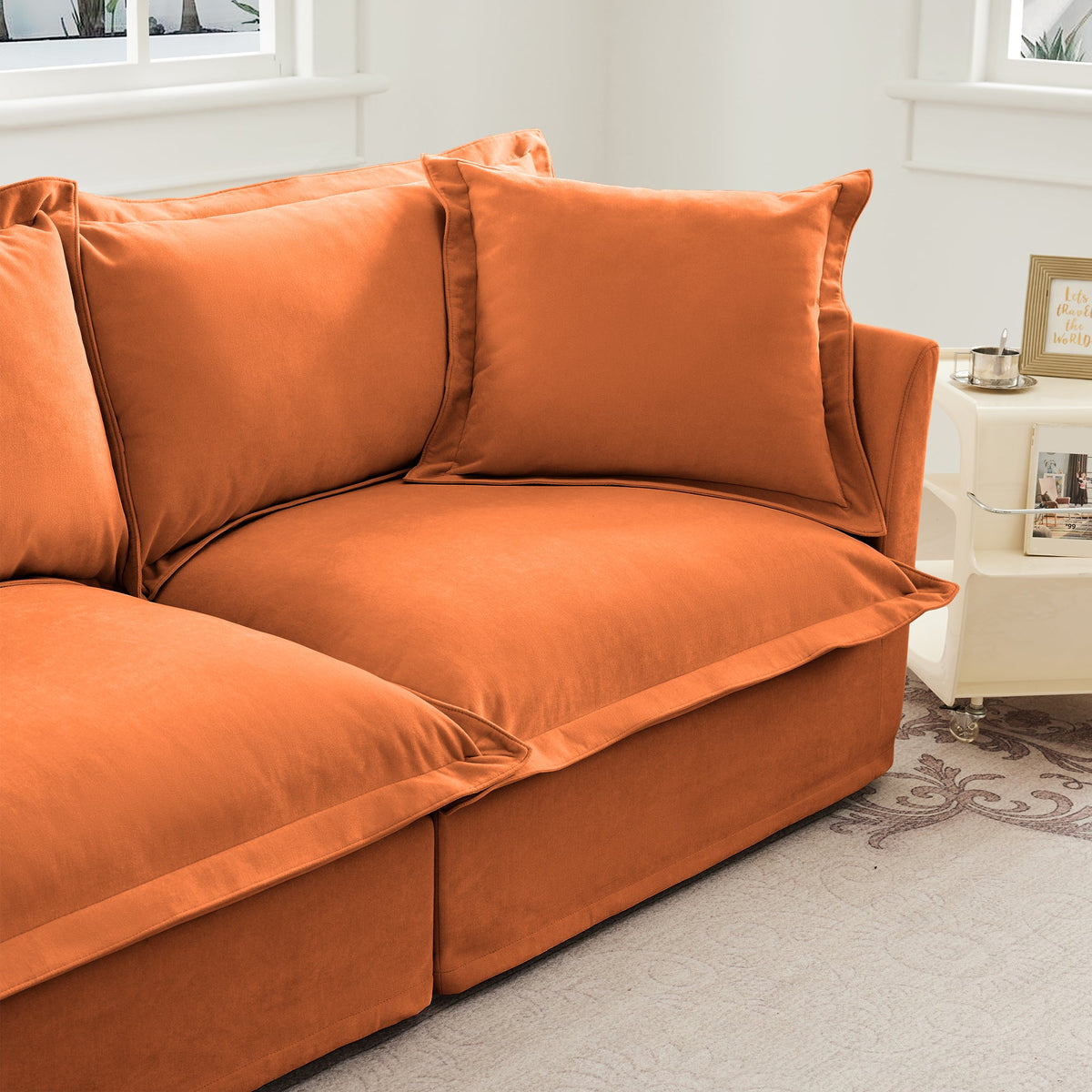 Set of 2 Slipcovered Armchairs,Deep Seat Accent Chair Set for Living Room, Reading Room, Bedroom and Working Spaces,Armchair Sets with Large Soft Pillows,Chenille Fabric,Orange