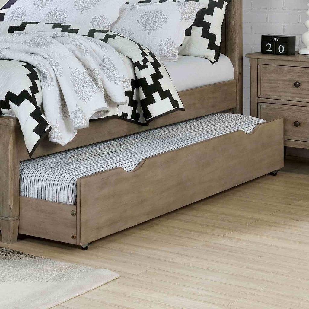 Transitional Full Size Bed w Trundle 2x Nightstands Warm Gray Bedroom Furniture Wood Grain Texture 3pc Set