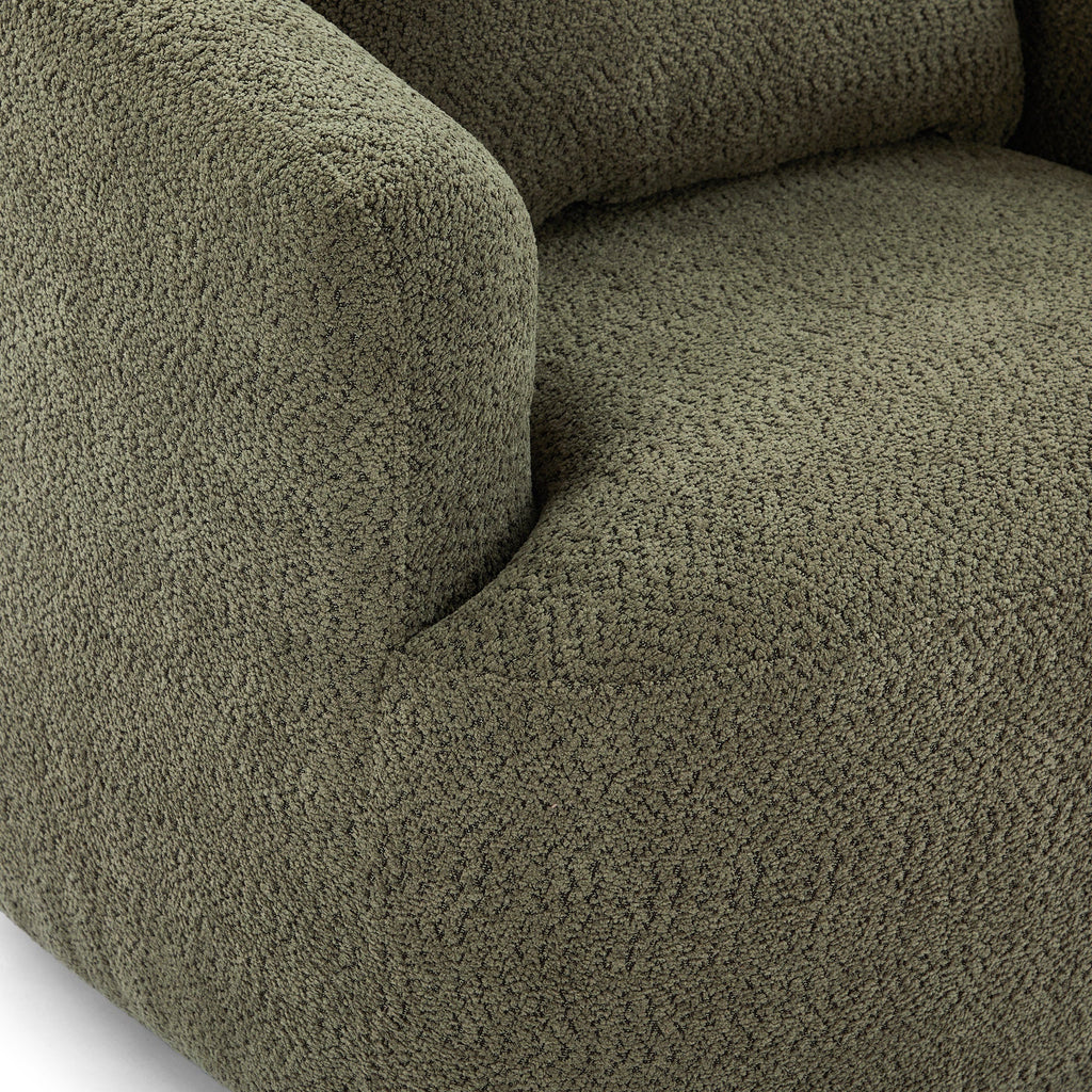 360° Swivel Chair, Chenille Upholstered Barrel Sofa Chair with Throw Pillow, Green, 38.2' for Living Room, Bedroom, Office