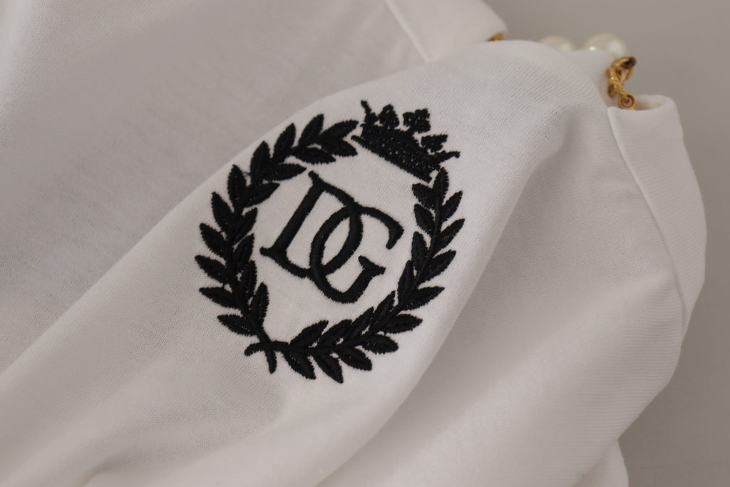 Dolce & Gabbana White Necklace Embellished Neckline T-shirt Top