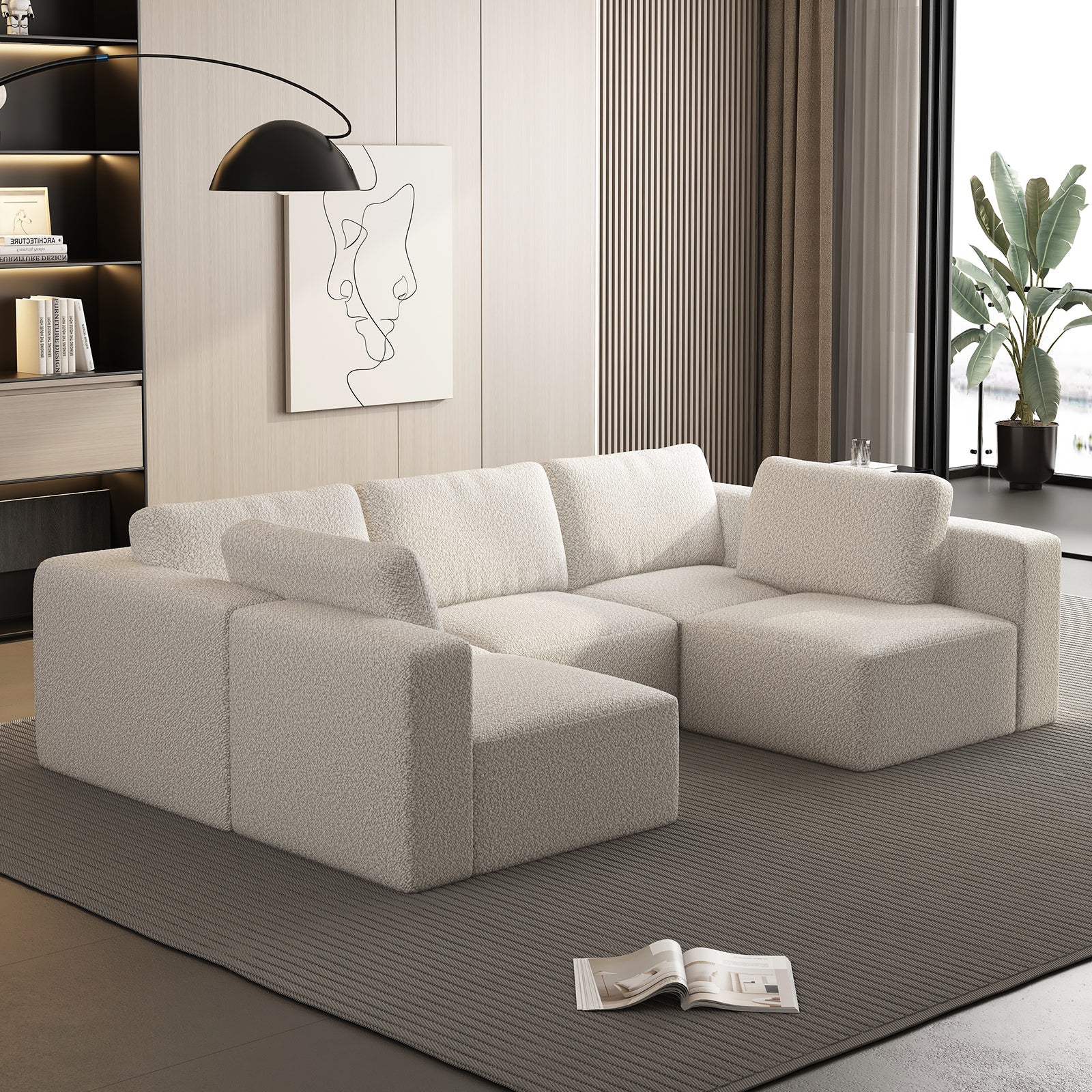 104.32*70.86 Modular Sectional Sofa Sleeper Couch, Sectional Sofa with Chaise and Ottoman, Convertible U Shaped Modular Sofa Set. Compressed sponge, White. (Combo 3A+2B)