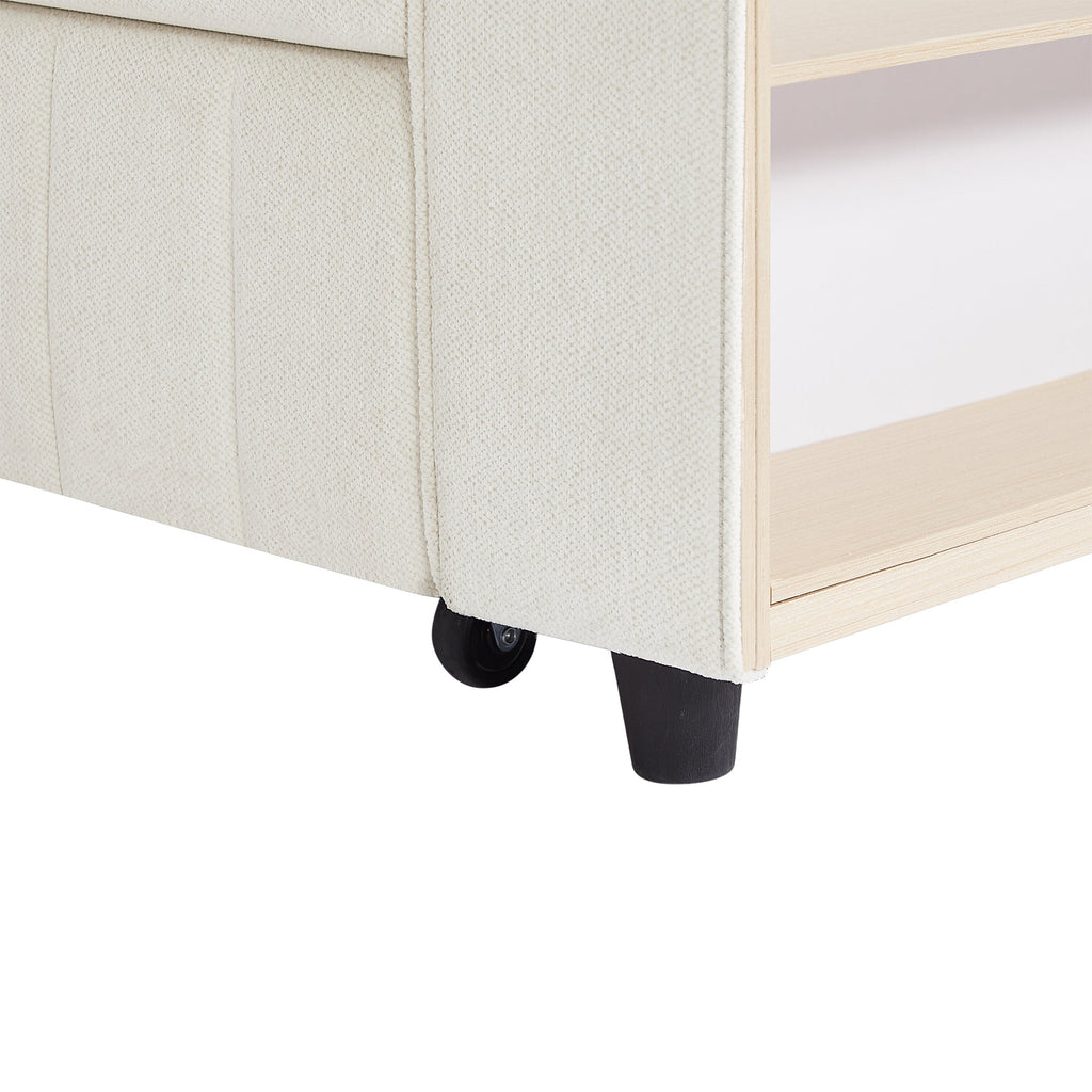 61.4' Pull-out Sofa Bed Convertible Couch Loveseat Sofa Modern Sleeper Sofa with Adjustable Backrest for Living Room, Beige