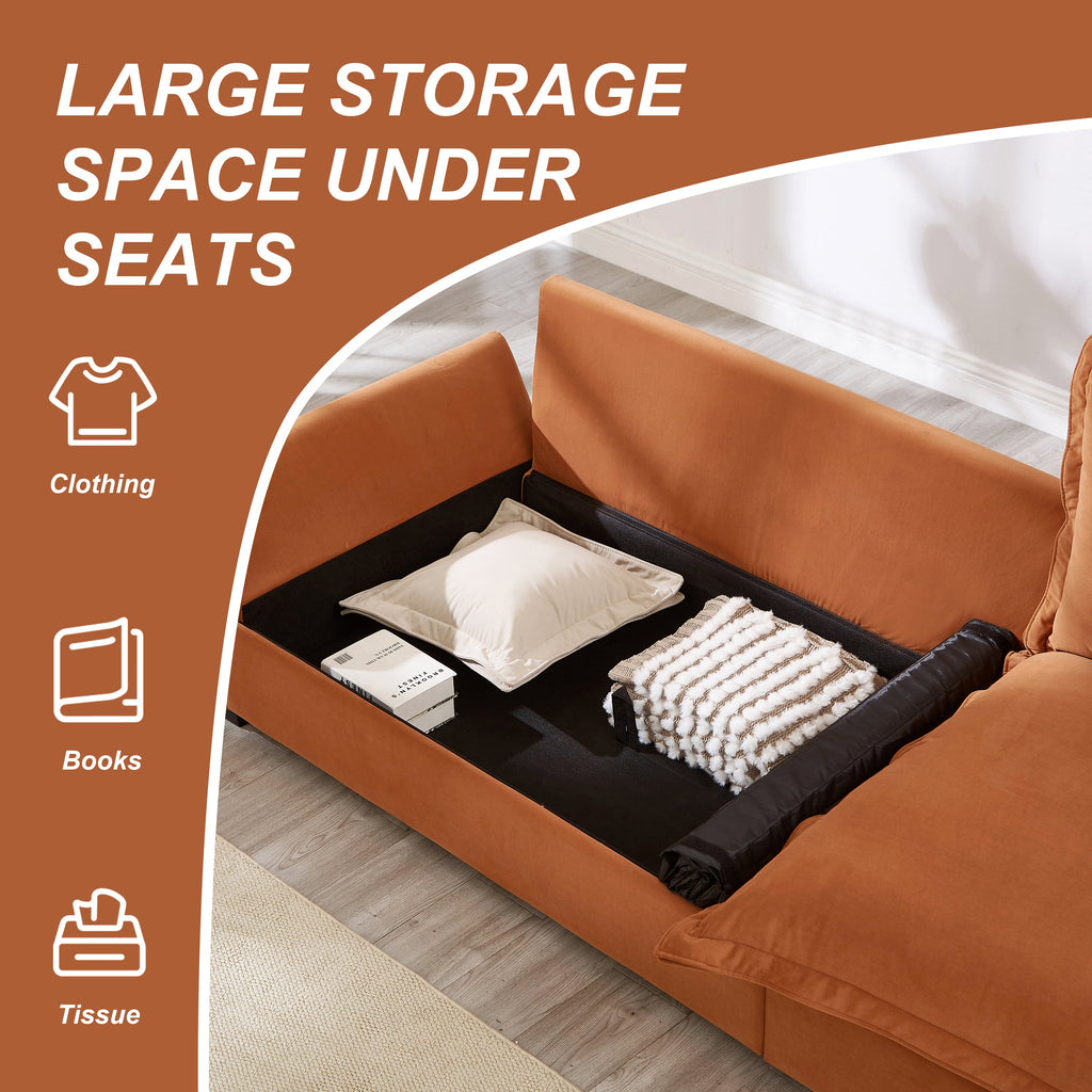 Modular Sectional Sofa, Sailing Design Sofa with Storage, Removable Backrest, Modern Deep Seat Sofa with Throw Pillows for Living Room Bedroom Apartment,Orange