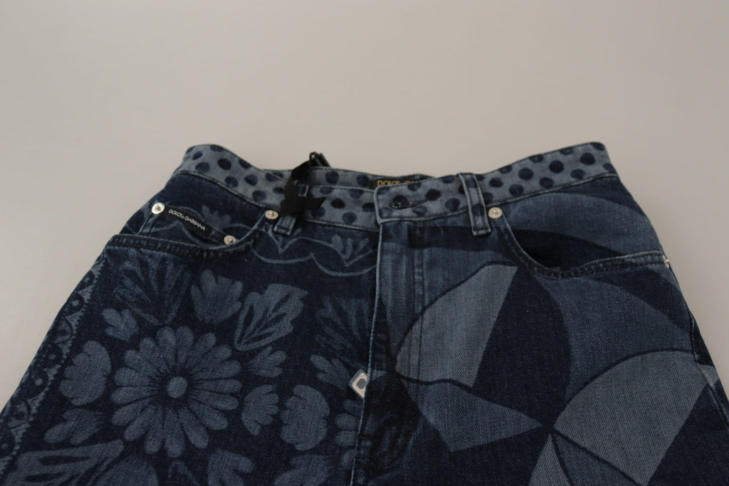 Dolce & Gabbana Blue Floral High Waist Skinny Denim Jeans