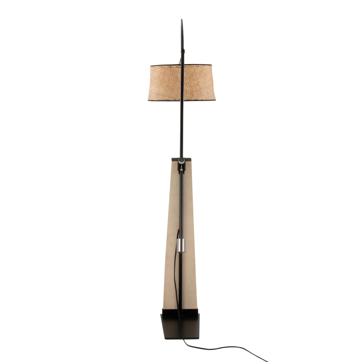 Robyn-Salon Mid-Century Modern Floor Lamp in Natural Wood and Black Metal with Natural Rattan Shade by LumiSource