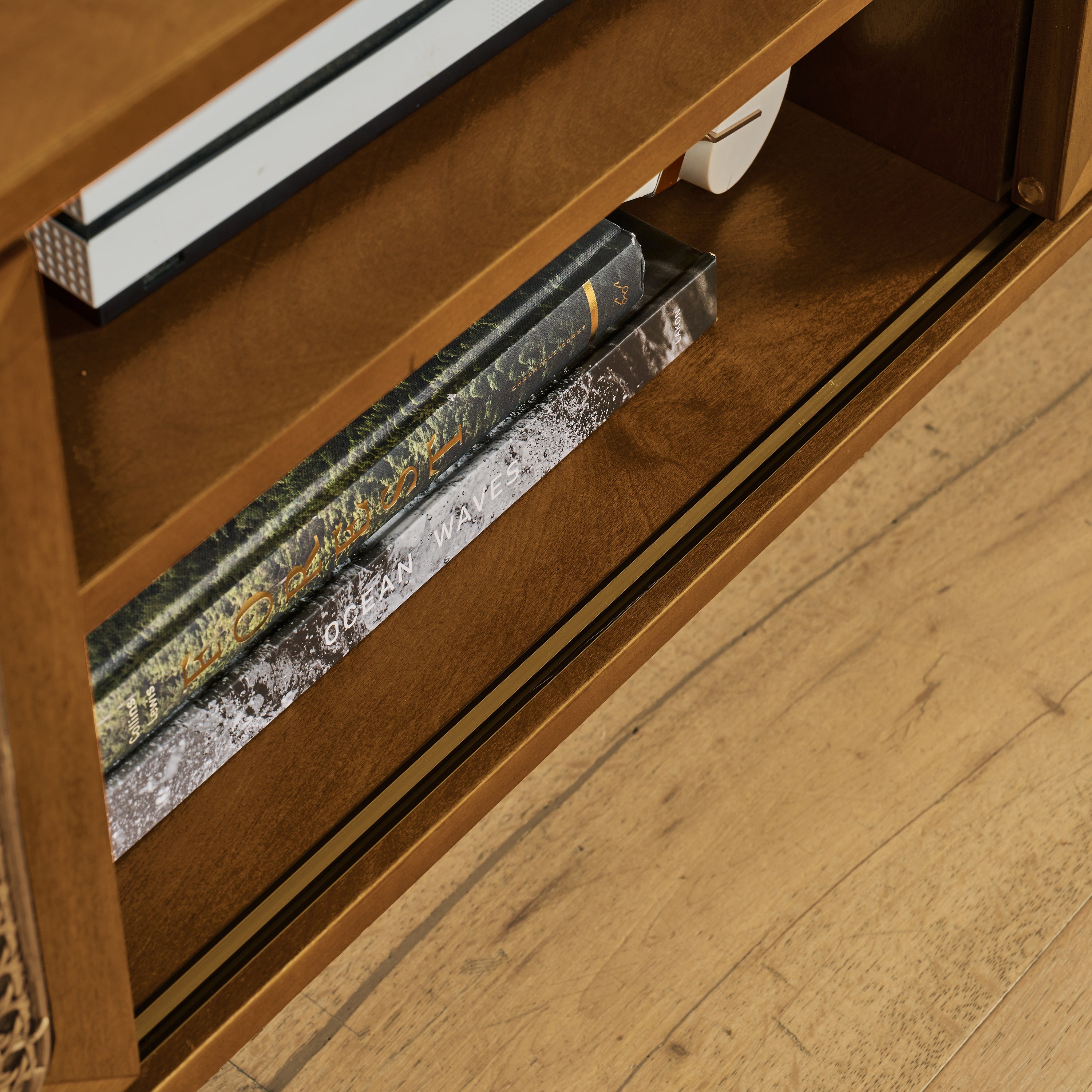 67.9 Inch Mid Century Modern Rattan TV Stand for TVs up to 75', Entertainment Cabinet, Media Console for Living Room Media Room, Solid Wood Feet & Rattan Cabinet Doors - Light Walnut