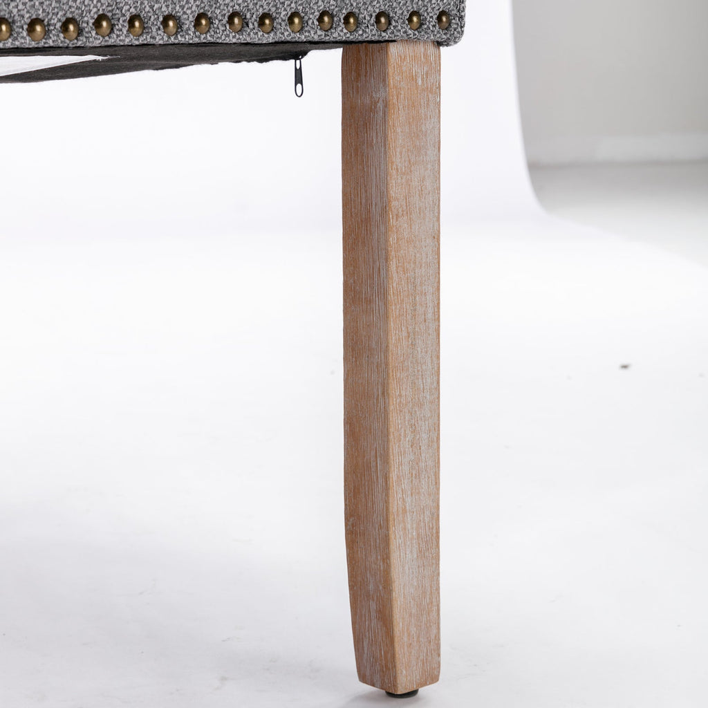 Nikki Collection Modern, High-end Tufted Solid Wood Contemporary Flax Upholstered Linen Dining Chair with Wood Legs Nailhead Trim 2-Pcs Set,Gray, SW6801GY