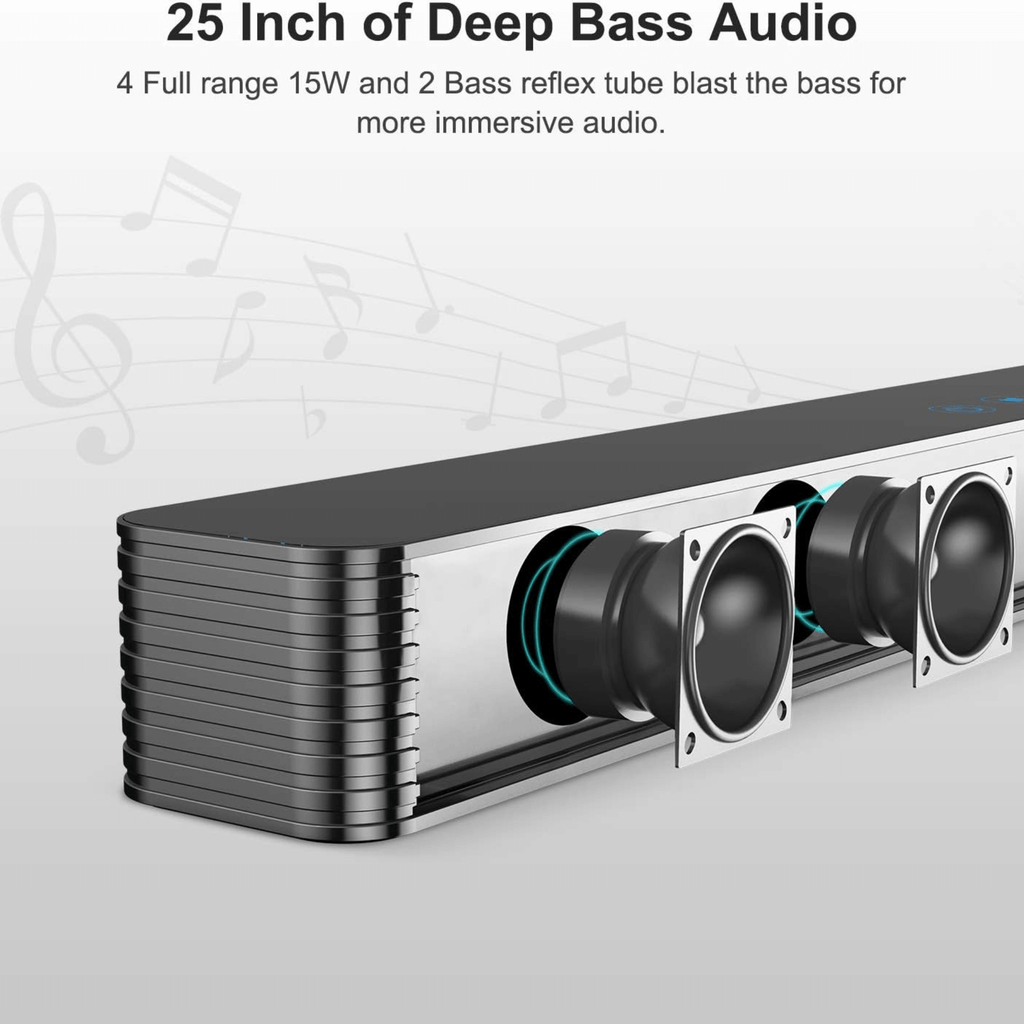 Norcent KB2020 Black Mamba Series 25" 120W Bluetooth Sound Bar with Sub-Woofer