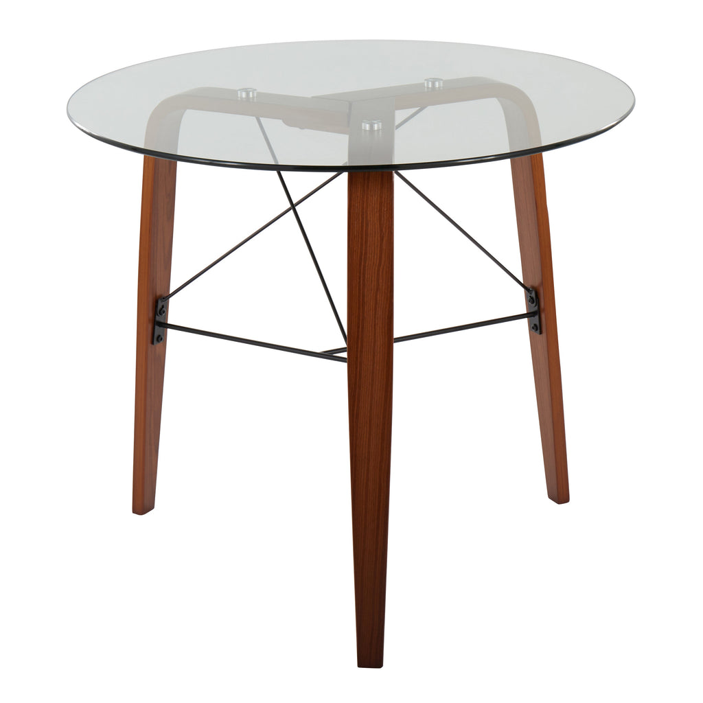 Trilogy Contemporary Round Dinette Table in Walnut Wood and Clear Glass by LumiSource