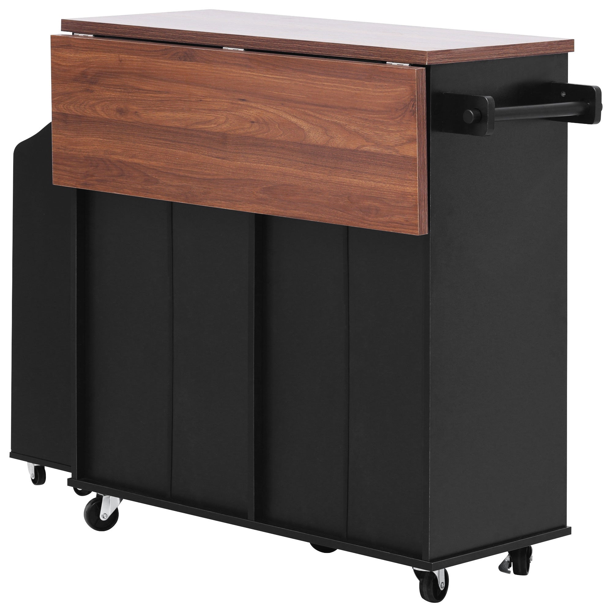 K&K 47.2' Farmhouse Kitchen Island with Drop Leaf, Kitchen Storage Island with Removable Side Racks, Two Drawers, Rolling Kitchen Cart on Wheels with Towel Rack, for Home, Kitchen, Dining Room, Black
