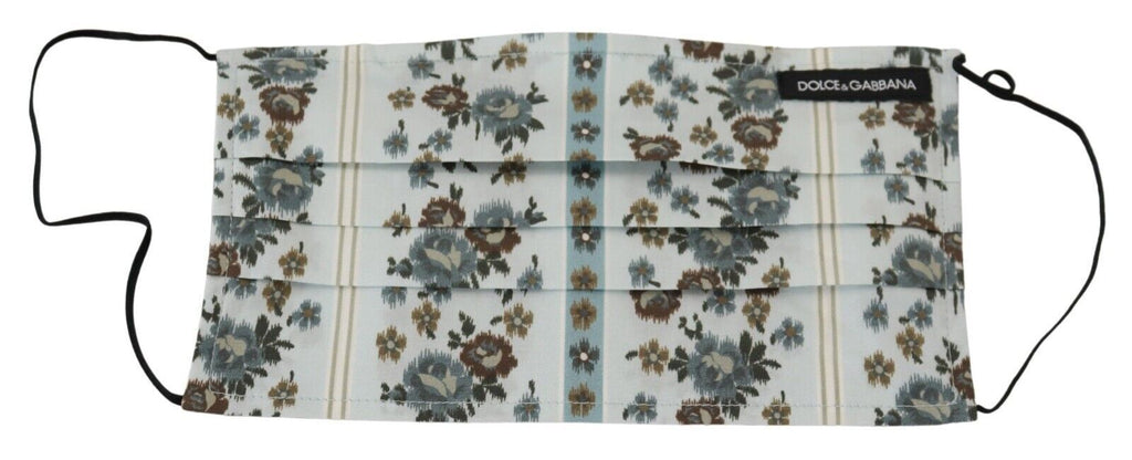 Dolce & Gabbana White Floral Cotton Pleated Elastic Ear Strap Face Mask