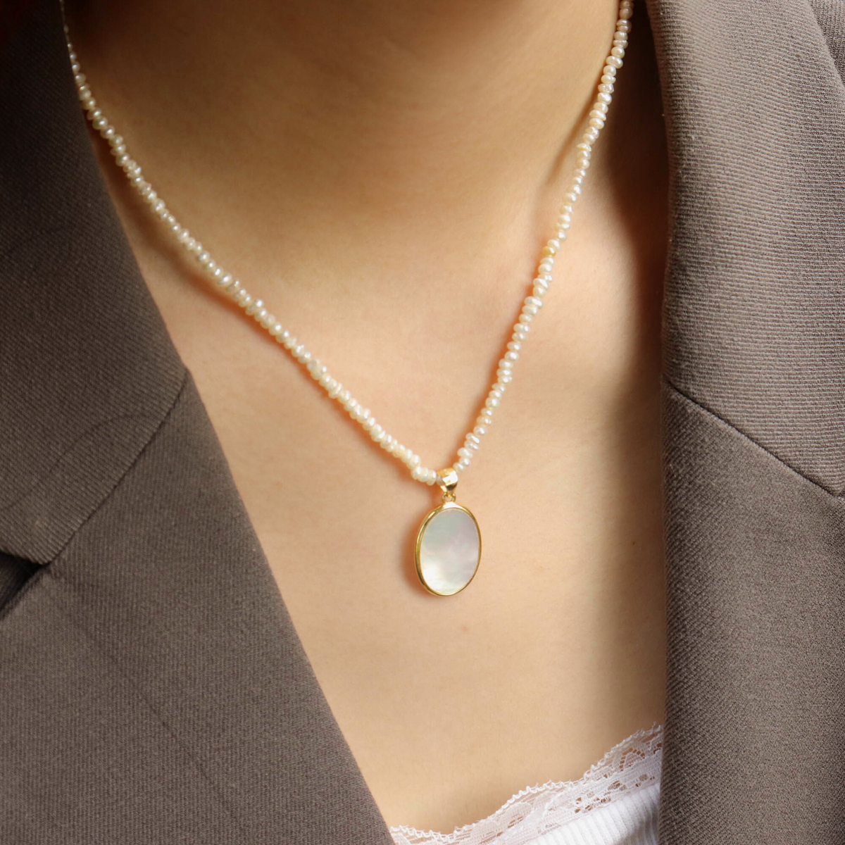 Pearl Pendant Necklace, 18k Gold-Plated Vermeil, 45cm