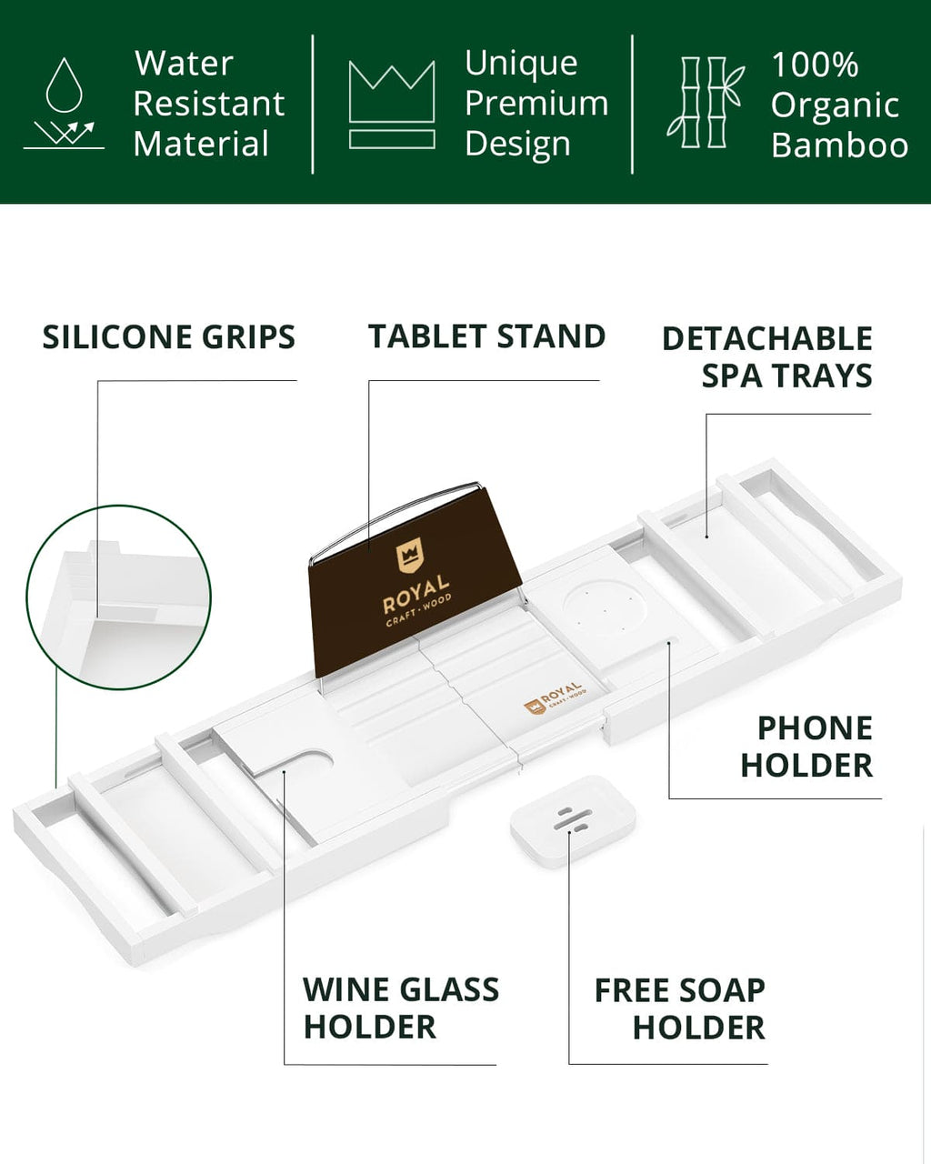 Bathtub Caddy Tray, White