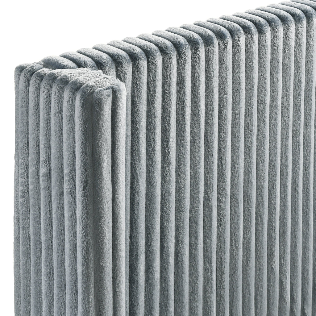 Mavela Wide Wale Corduroy Upholstery Panel King Bed with 2 Nightstands and Bench, Blue