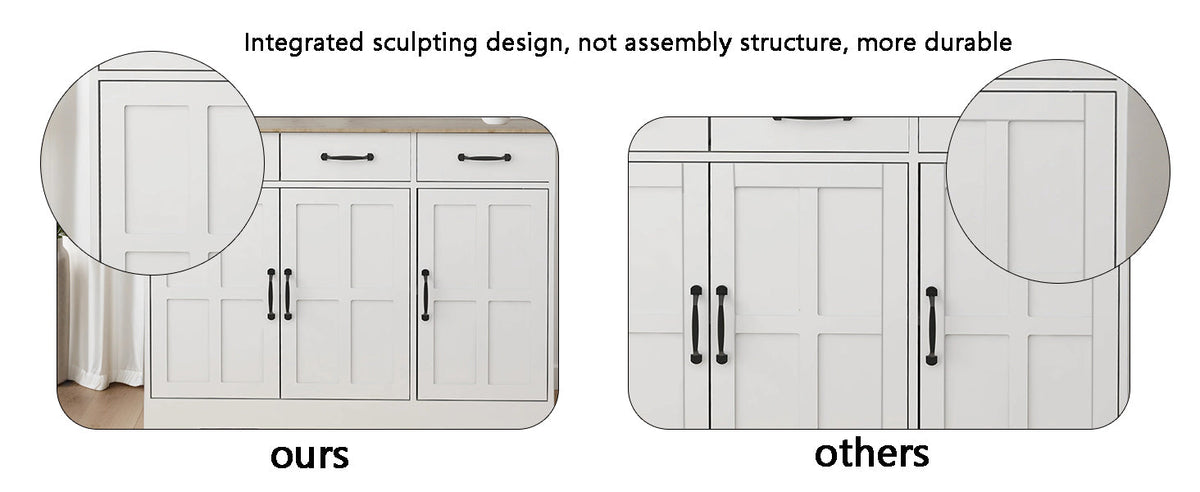 55.91" Large Farmhouse Buffet Cabinet Storage Sideboard with 2 Drawers and 4 Doors for Dining Living Room Kitchen Cupboard-White