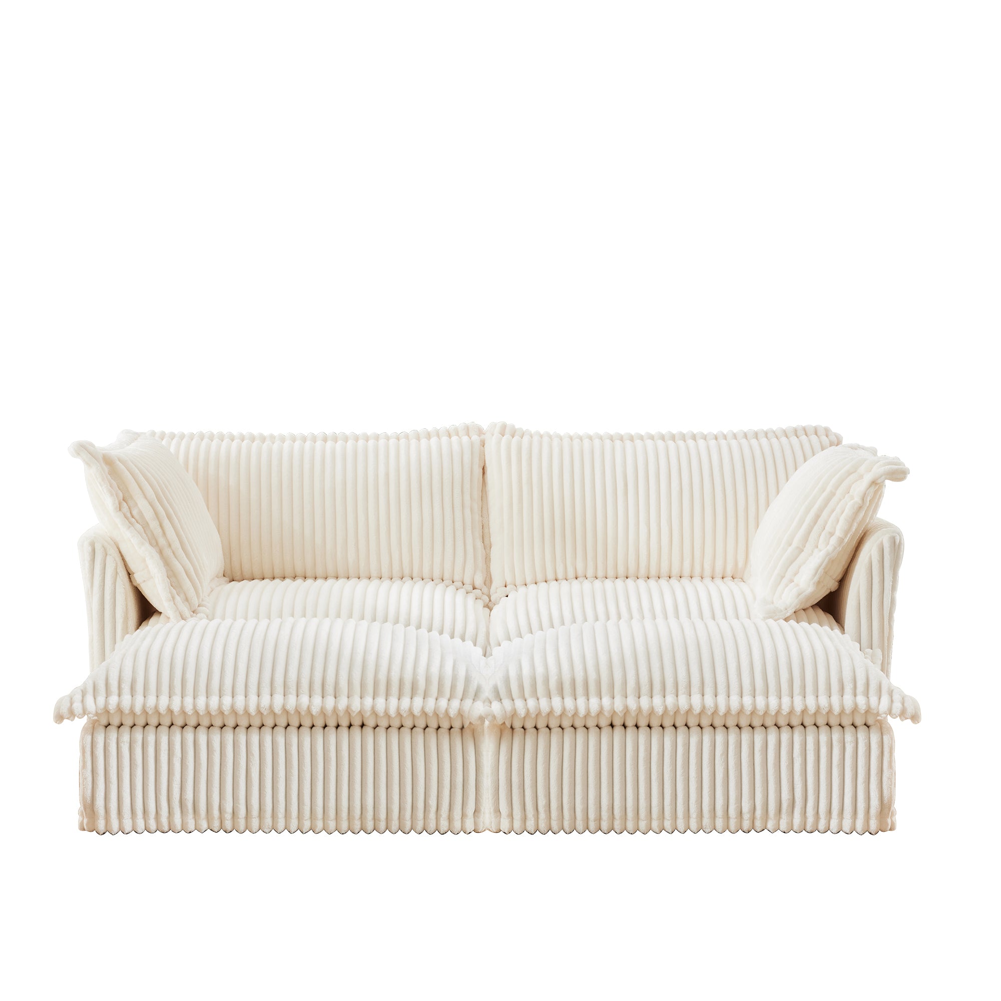 Slipcovered Sofa 2 Seater Sofa    With 2 Ottomans, 2 Seater Sleeper Sofa Bed Home Theater Oversized Sofa For Living Room, Corduroy, Cream