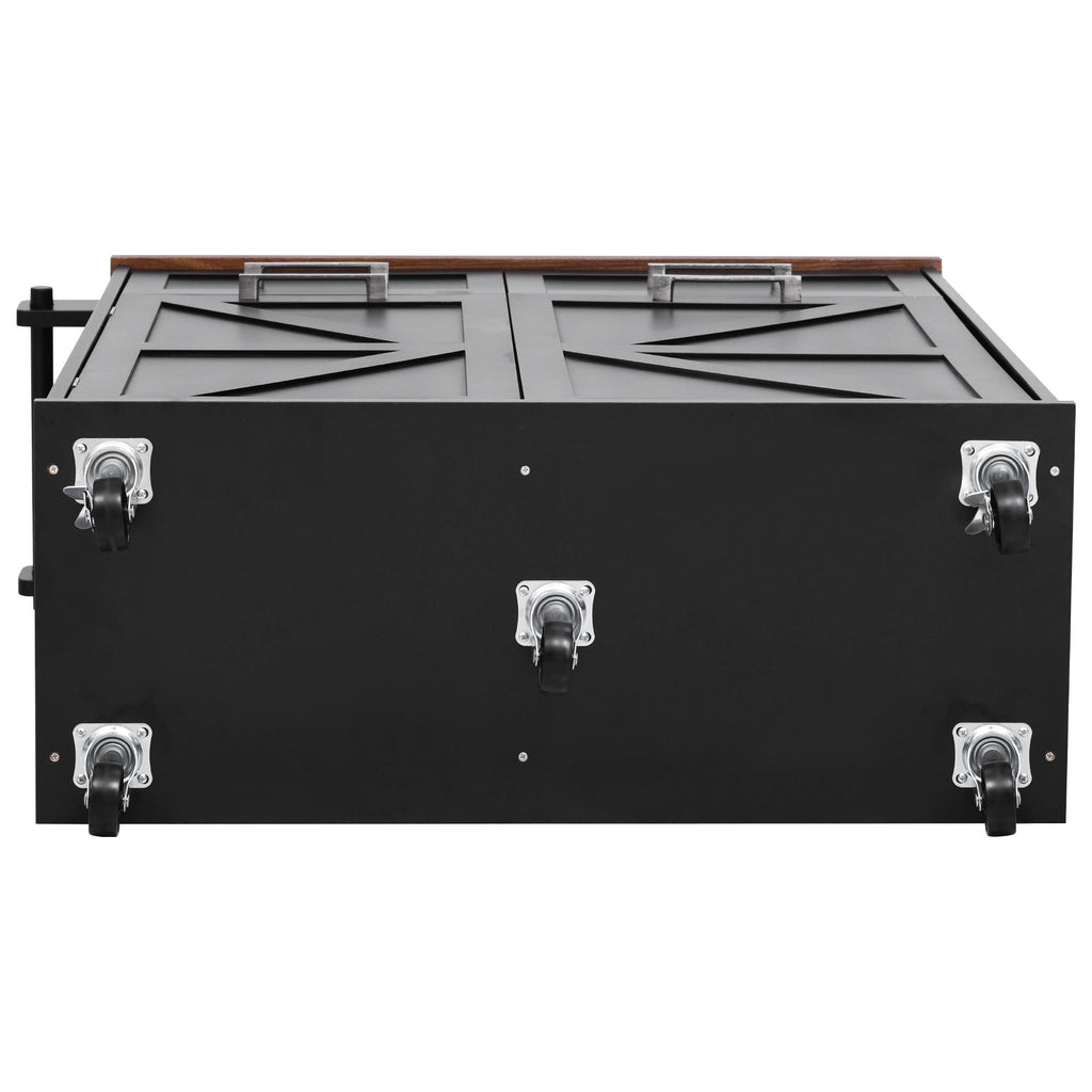 K&K 47.2' Farmhouse Kitchen Island with Drop Leaf, Kitchen Storage Island with Removable Side Racks, Two Drawers, Rolling Kitchen Cart on Wheels with Towel Rack, for Home, Kitchen, Dining Room, Black