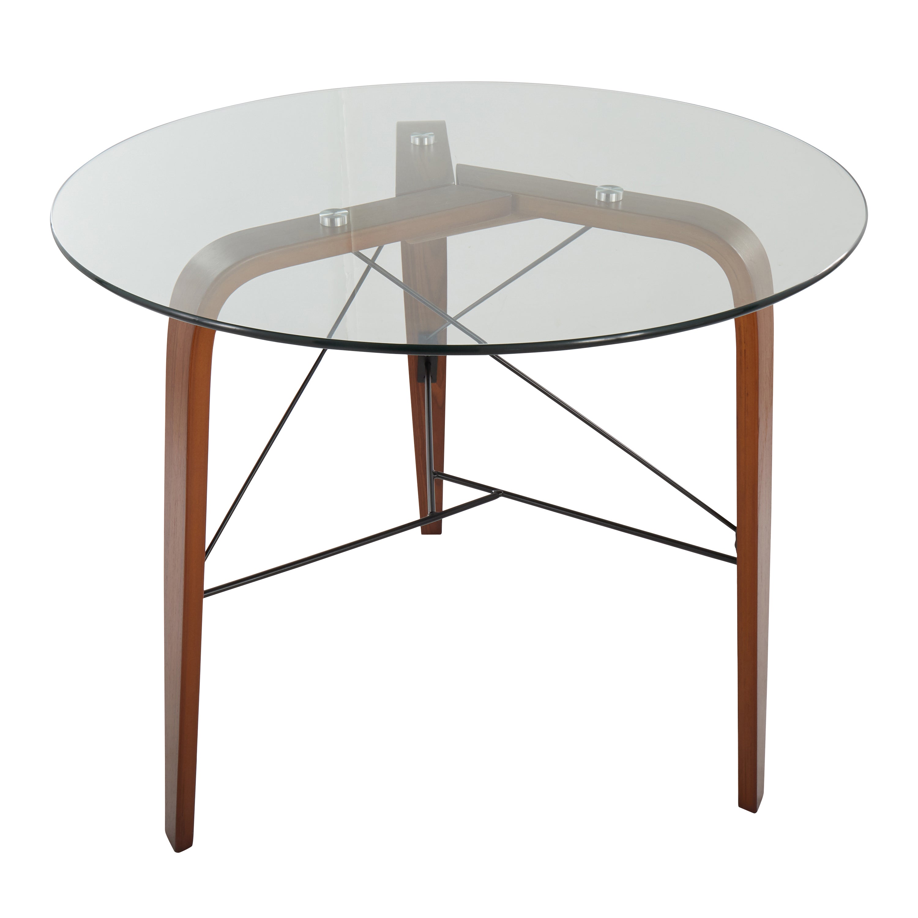 Trilogy Contemporary Round Dinette Table in Walnut Wood and Clear Glass by LumiSource