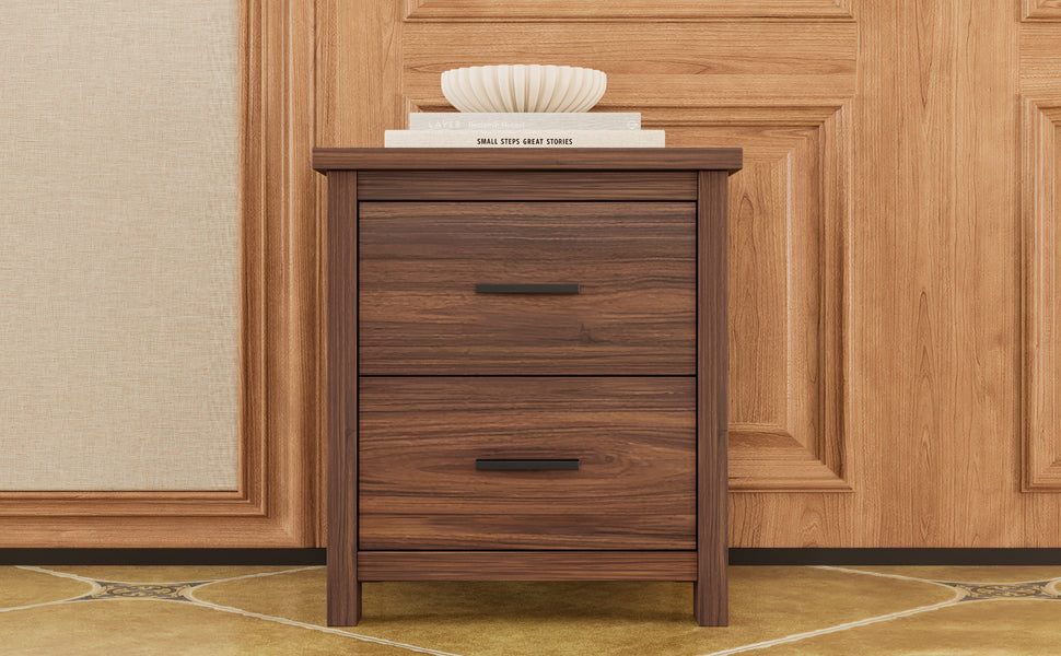 4PCS Bedroom Sets, Wooden Queen Size Bed Frame with Storage Headboard and Charging Station, 2 Nightstands with 2 Drawers, 1 Dresser with 5 Drawers, Walnut(old SKU HL000102AAD)