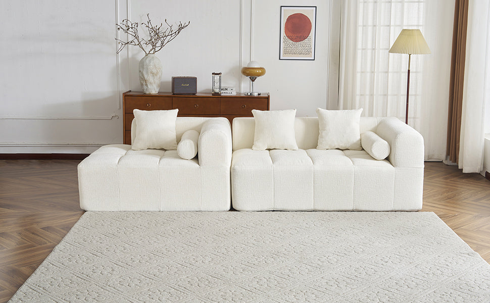 Modern Beige Modular Sectional Sofa with Deep Seating and Side Pockets, Chenille Upholstery, 101.2'