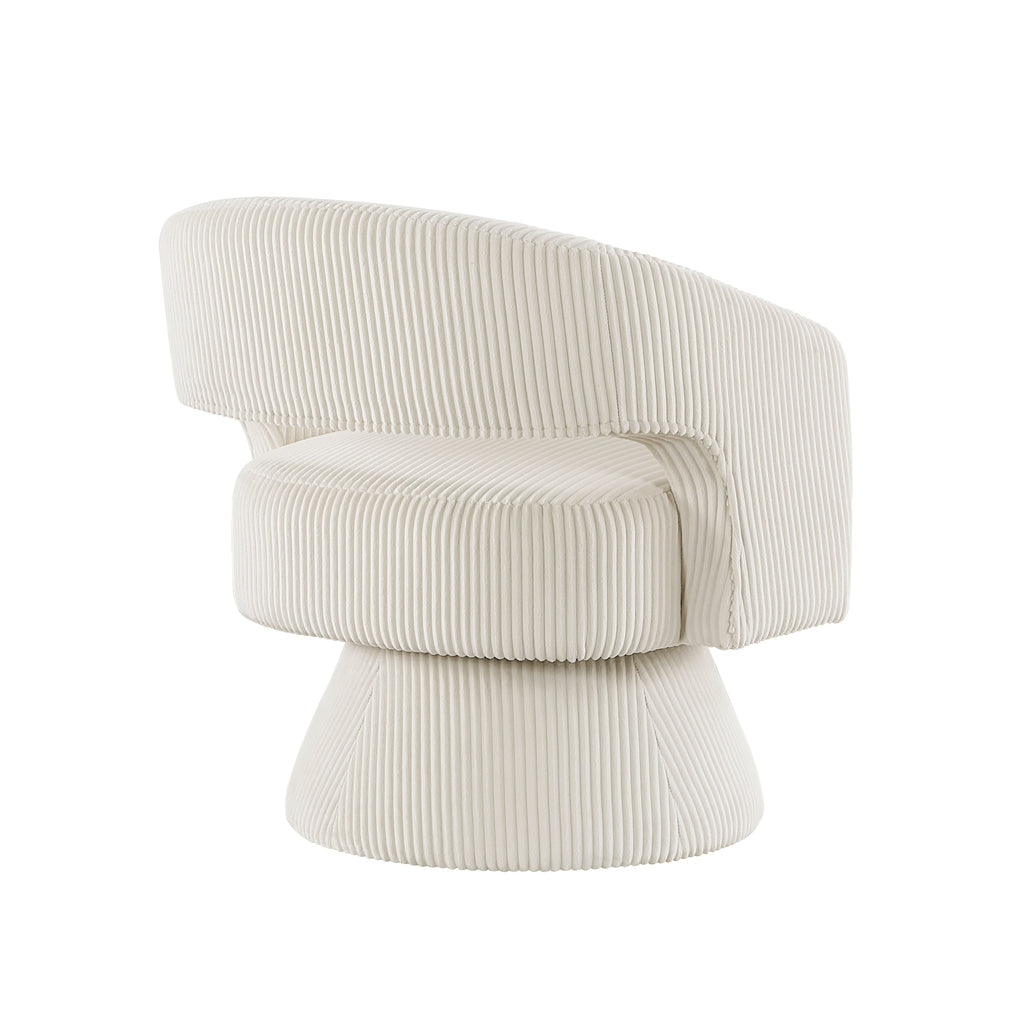 Modern Luxurious Swivel Accent Chair Beige Soft Corduroy Plush Seating Solid Wood Stylish Home Furniture 1pc
