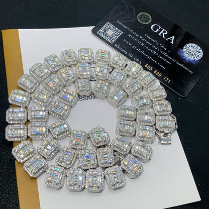 S925 Silver Rectangular Moissanite Cuban Link Chain – Sophisticated
