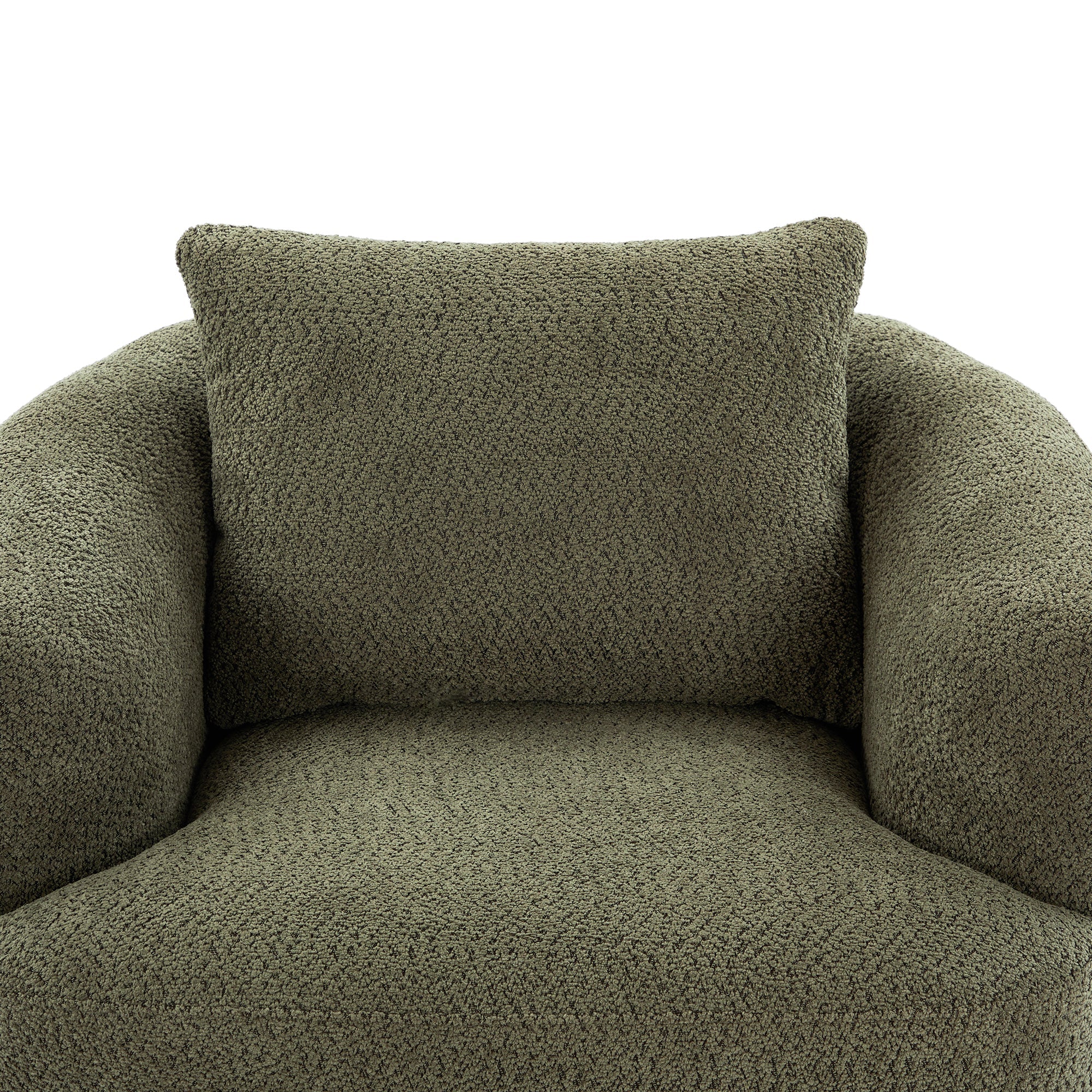 360° Swivel Chair, Chenille Upholstered Barrel Sofa Chair with Throw Pillow, Green, 38.2' for Living Room, Bedroom, Office