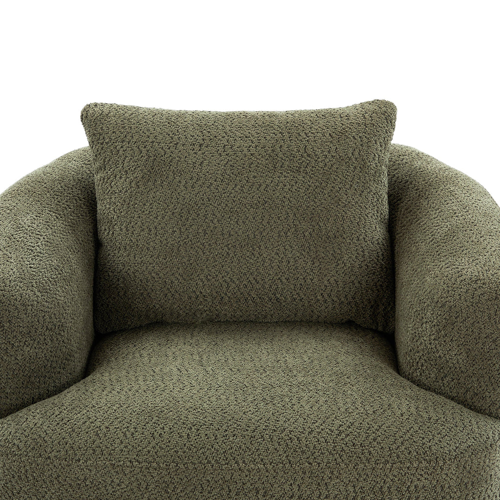 360° Swivel Chair, Chenille Upholstered Barrel Sofa Chair with Throw Pillow, Green, 38.2' for Living Room, Bedroom, Office