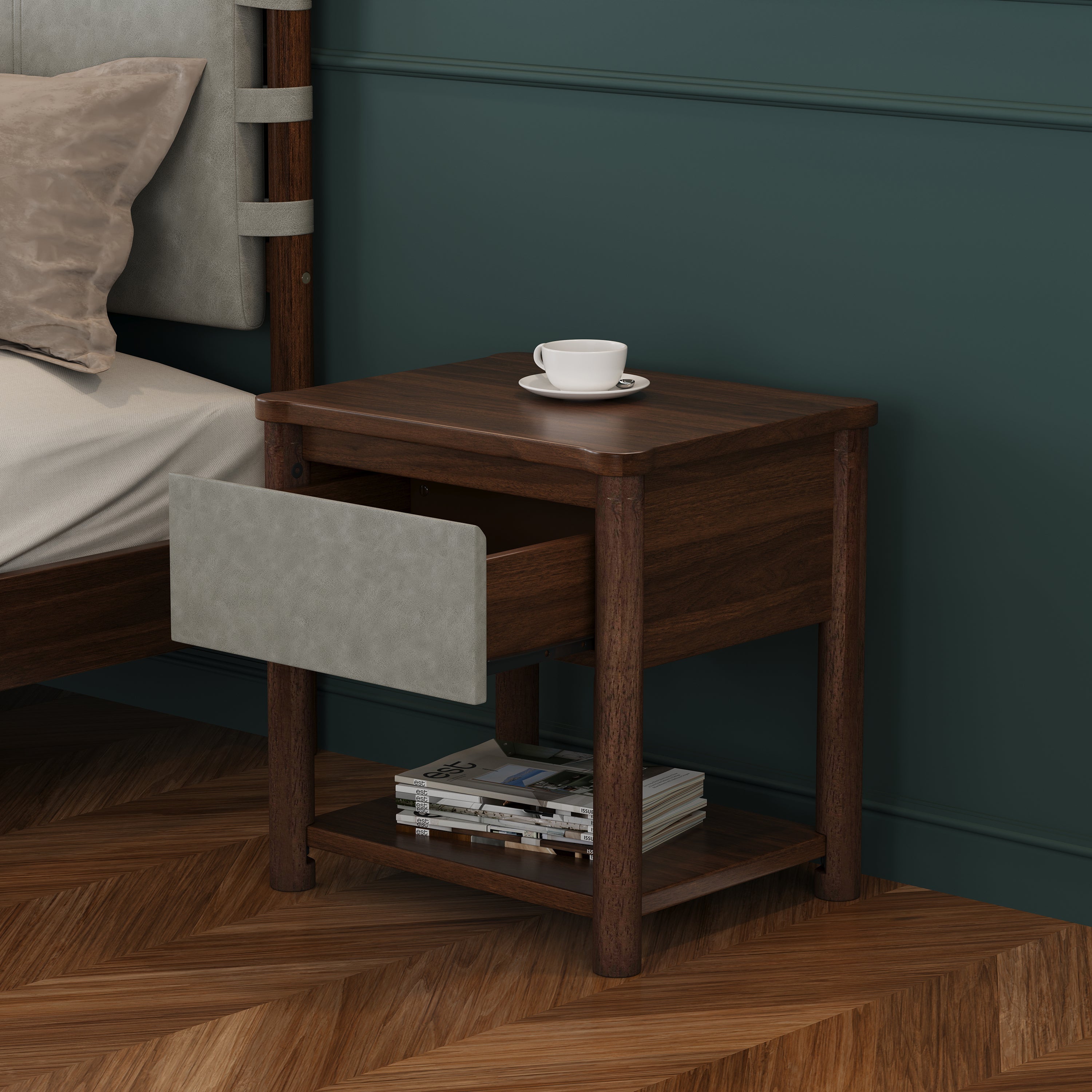 Modern Queen Bed Frame Set with 2 Nightstands, Light Gray Wood Platform Bed with Headboard and Matching Bedside Tables for Bedroom