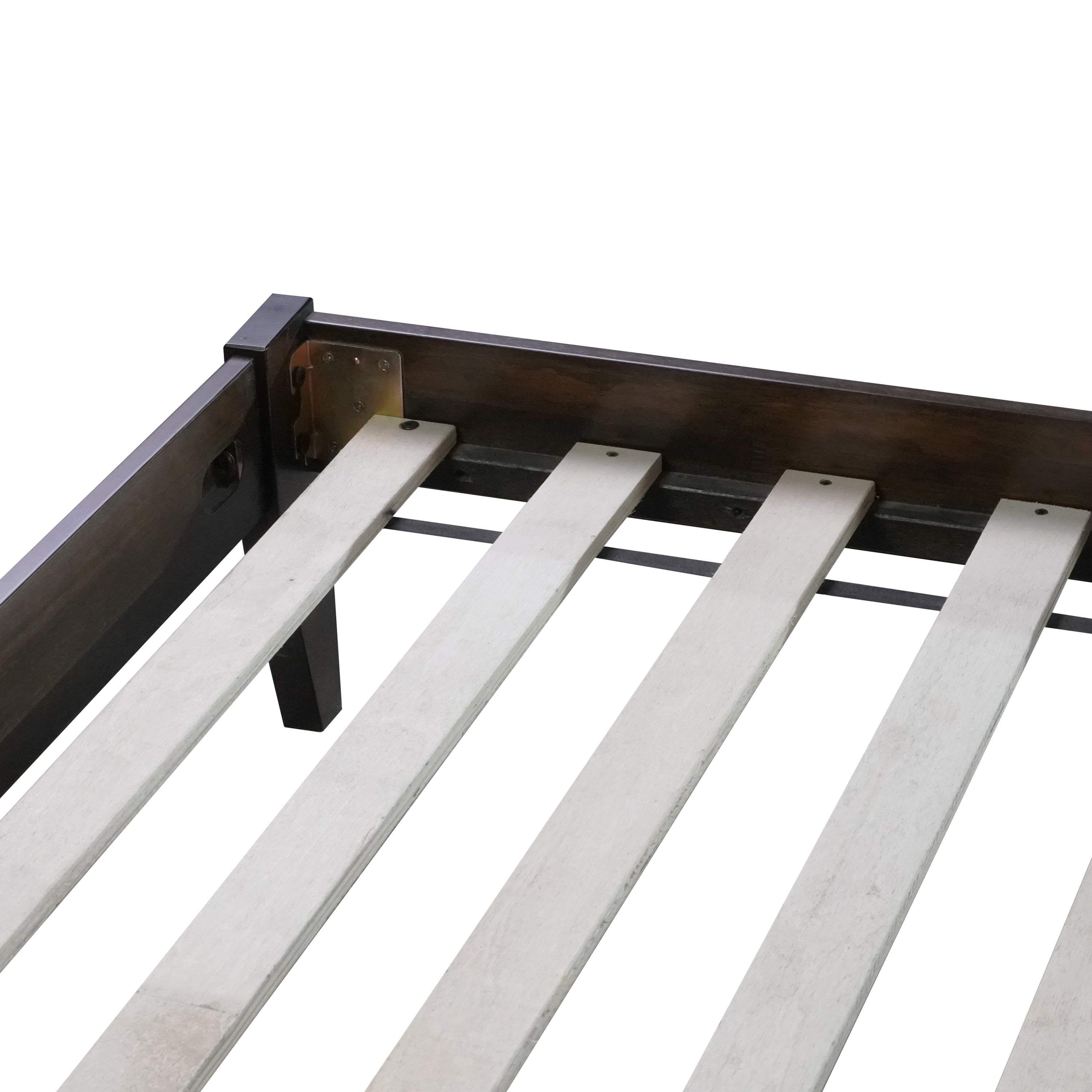 Queen Size Rubber Wooden, Solid Wooden Bed with Rattan Headboard, Enhanced by Support Feet,Espresso