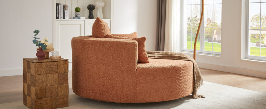 360° Swivel Accent Barrel Chair with Removable Pillows, Orange Red Chenille, 56.3 Inch