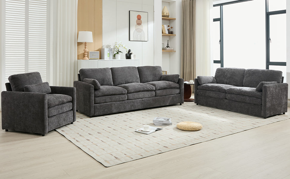 Cozy Upholstered Sofa Set Oversized Comfy Cloud Sofa Double Cushion Sofa Group Plush Cushion Sofa Couch for Living Room, Grey