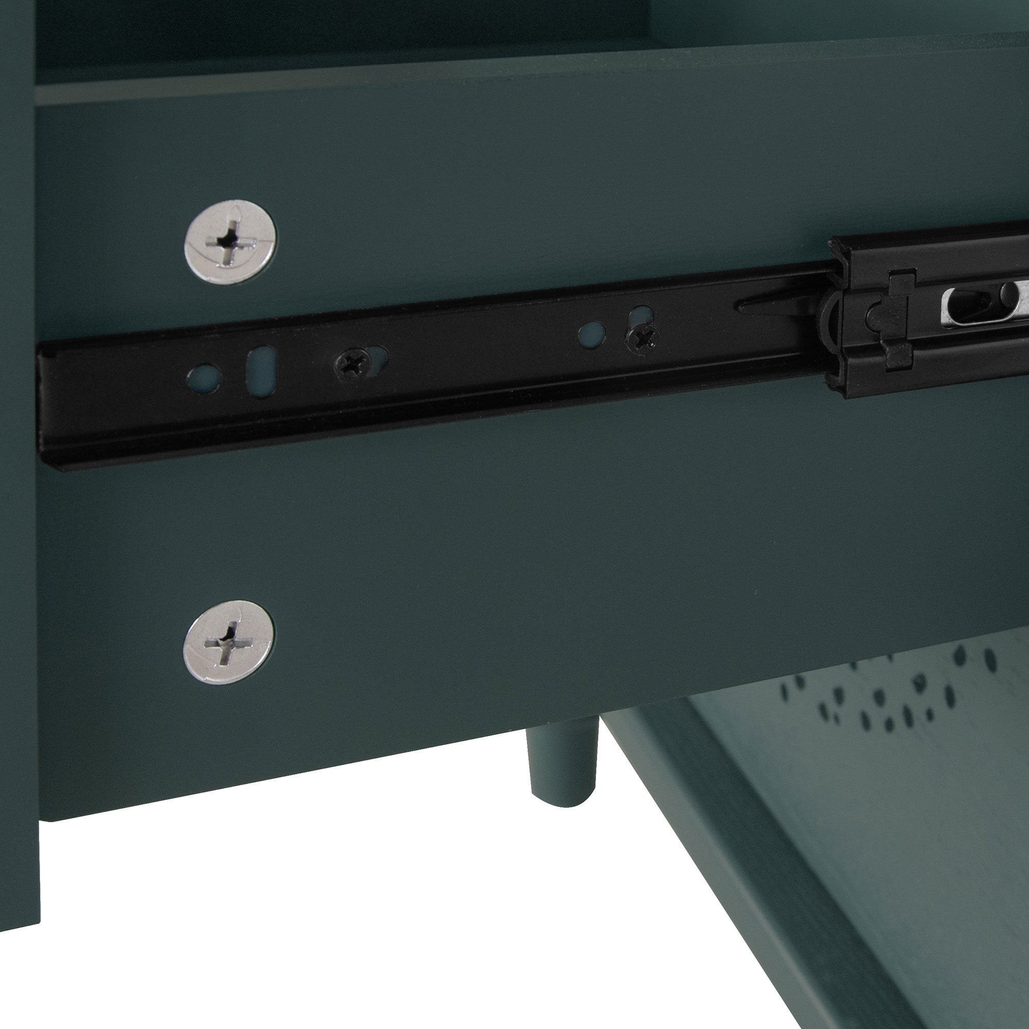 Blackish Green Hollow-Carved 3-Drawer Dresser with Metal Handles, MDF Storage Chest for Living Room or Bedroom