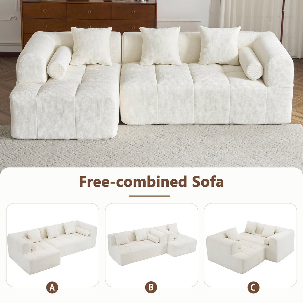 Modern Beige Modular Sectional Sofa with Deep Seating and Side Pockets, Chenille Upholstery, 101.2'