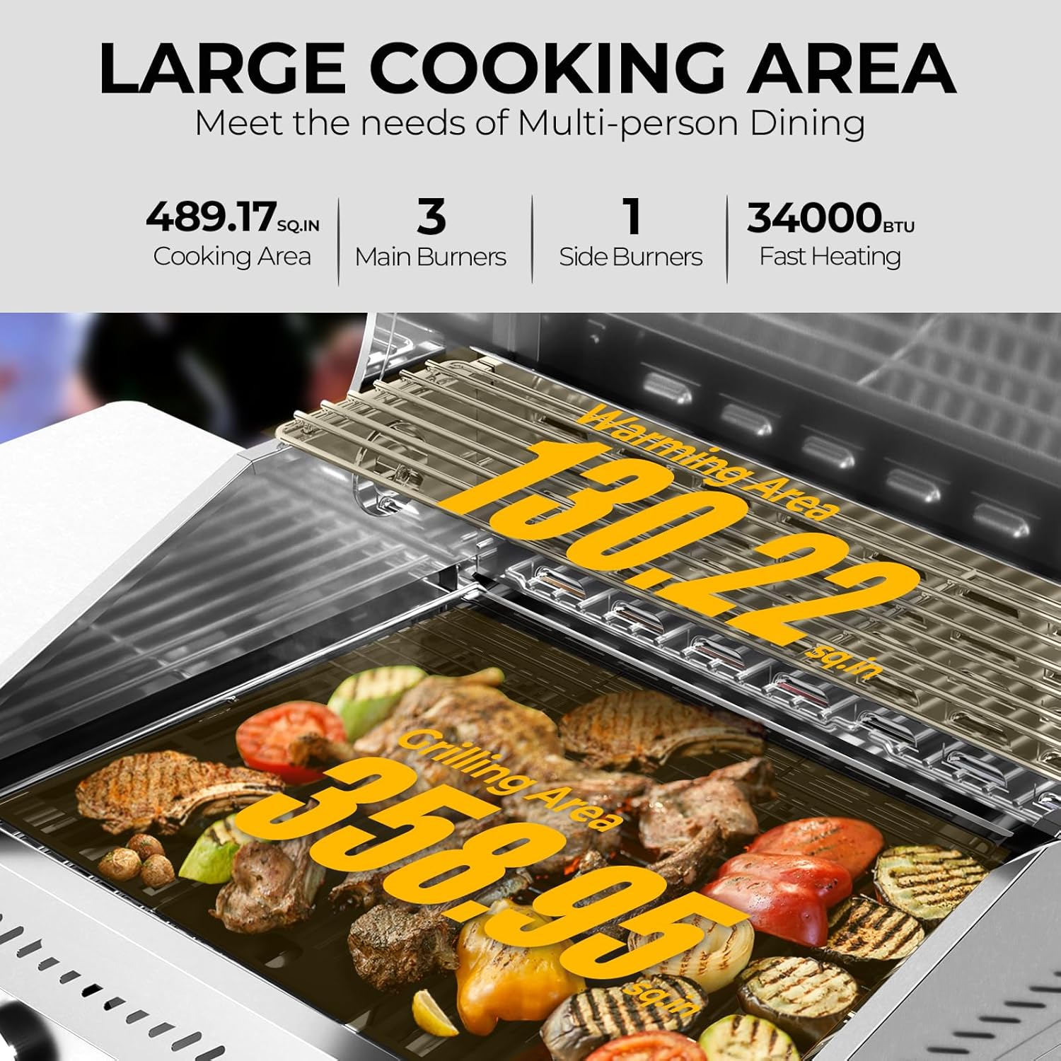 4-Burner BBQ Propane Gas Grill, 42,000 BTU Stainless Steel Barbecue Propane Grill with Side Burner G0141B