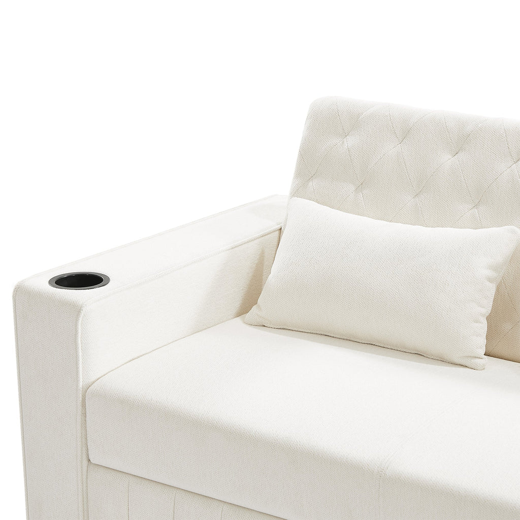 61.4' Pull-out Sofa Bed Convertible Couch Loveseat Sofa Modern Sleeper Sofa with Adjustable Backrest for Living Room, Beige