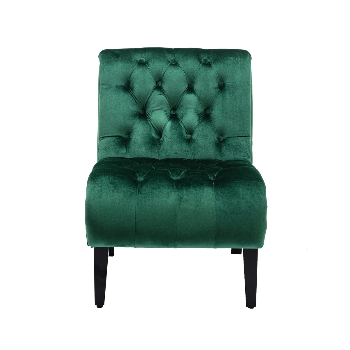 COOLMORE Modern Velvet Armless Accent Living Room Chair / Leisure Chair,Upholstered Fabric Button Comfortable Chair with Wooden Legs for Bedroom, Living Room, Office (Green Velvet)