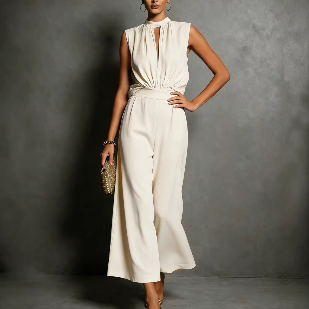Women's Elegant Sleeveless Tank Top & Pants Set – Asymmetric Retro 2-Piece