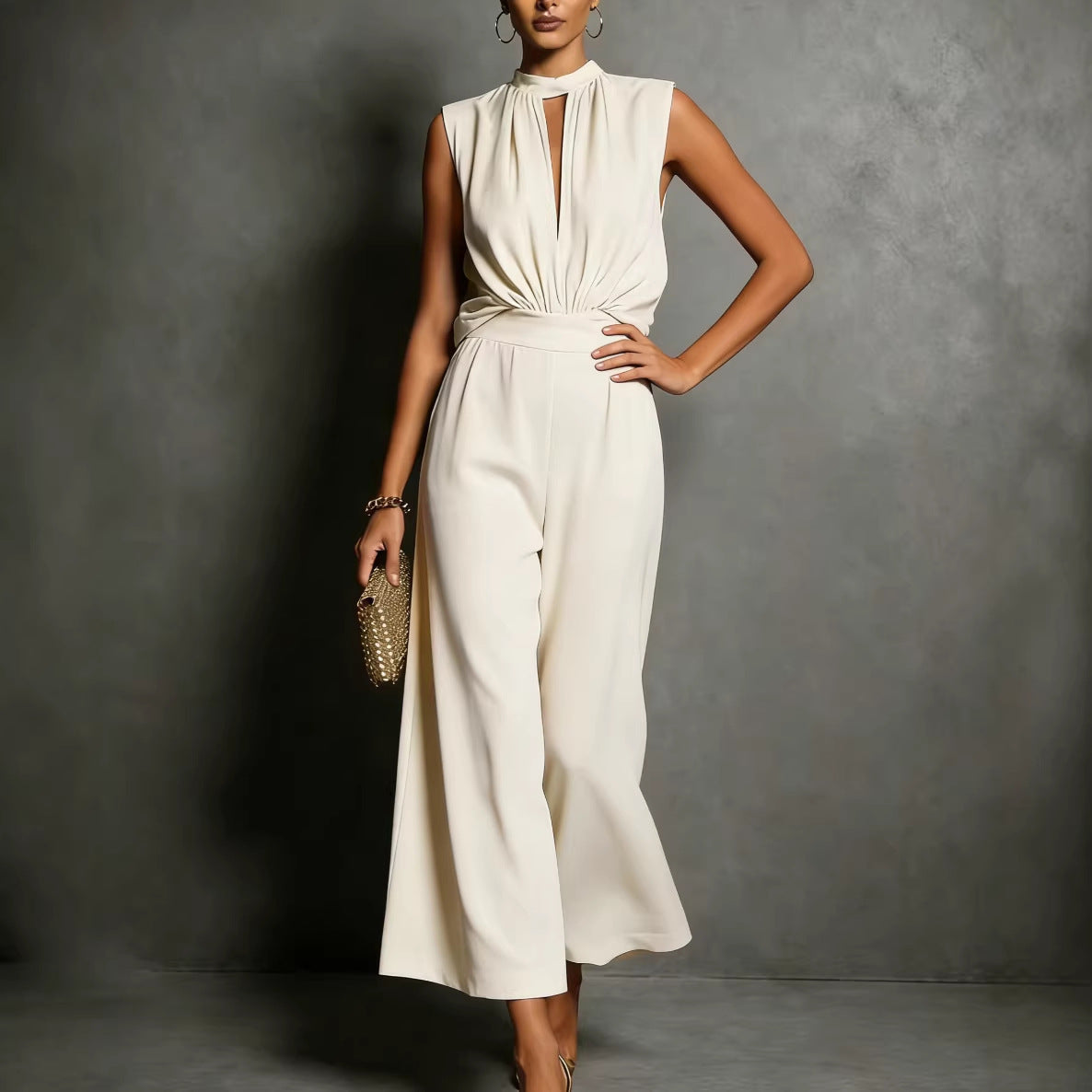 Women's Elegant Sleeveless Tank Top & Pants Set – Asymmetric Retro 2-Piece